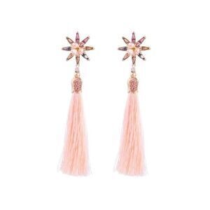 Rainbow Flower Tassel Fringe Crystal Pearl Gold Dangle Statement Earrings